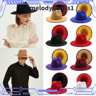 MELODYGOODS1 Fedora หมวกปีกกว้าง คลาสสิก สีปะติดปะต่อกัน ฤดูหนาว สําหรับผู้หญิง