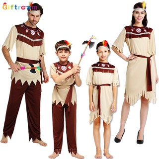 [0714]SHWZ-COS-QZZ Clothing Adult Boys and Girls Gray White Indian Clothing Indigenous Savage Clothing Masquerade Show Gift  Animation  Comic  Halloween  Parent-child clothingCoupl