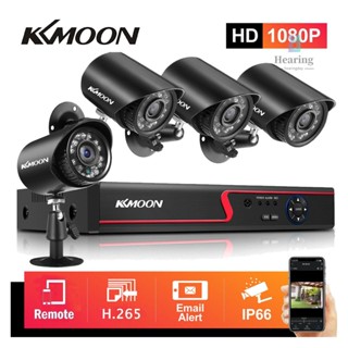 Kkmoon เครื่องบันทึกวิดีโอ DVR และกล้องรักษาความปลอดภัย 4 ชุด ระบบบันทึกความปลอดภัย 8CH 1080P ความละเอียดสูง AHD/Analog/TVI/CVI/ DVR CCTV Digita Titigo9.8