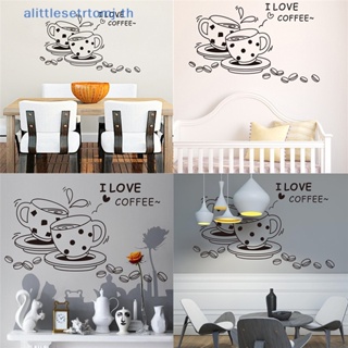 สติกเกอร์ติดผนัง ลาย Alittlese I Love Coffee น่ารัก ลอกออกได้ สําหรับตกแต่งบ้าน