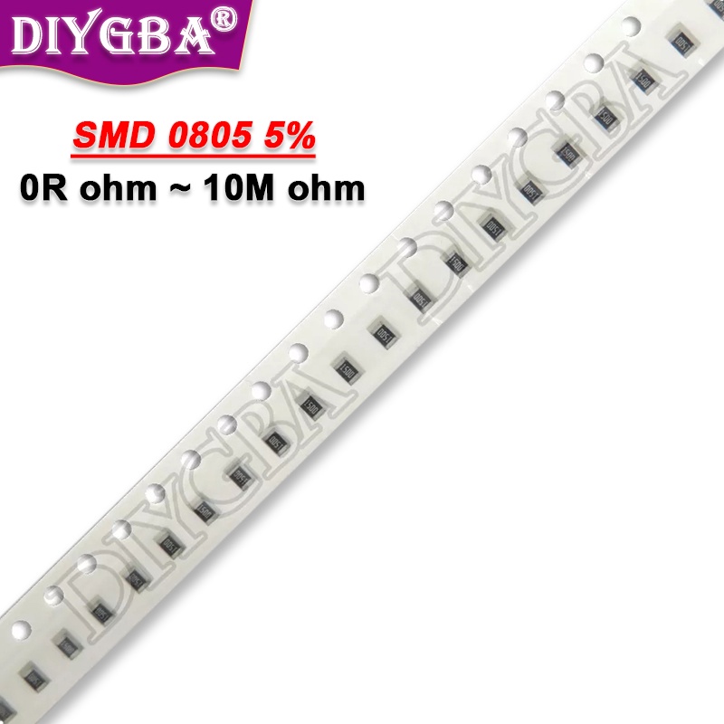 100PCS 08805 ชิปตัวต้านทาน 5% 1/8W 0R-8.2R 0R 1R 10R 100R 220R 330R 470R 1K 4.7K 10K 47K 100K 1M 10M