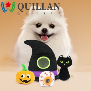 Quillan ของเล่นตุ๊กตาฟักทอง ผี ค้างคาว หมวก ฮาโลวีน แบบนิ่ม กันกัด สําหรับสัตว์เลี้ยง แมว 4 ชิ้น ต่อชุด