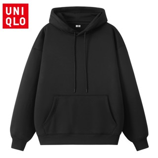 Uniqlo พร้อมส่ง เสื้อกันหนาวแขนยาวลําลอง มีฮู้ด ผ้าฝ้าย สีพื้น สําหรับผู้หญิง