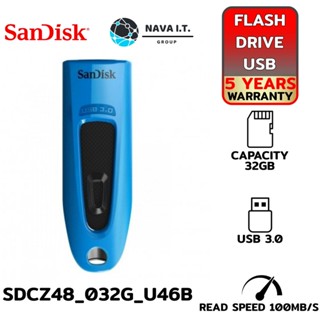 COINSคืน15%⚡FB9JMZV6⚡ SANDISK SDCZ48_032G_U46B 32GB BLUE USB3.0 ULTRA FIT แฟลชไดร์ฟ รับประกัน 5ปี