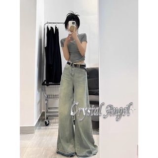 Crystal กางเกงขายาว กางเกงยีสน์ผู้หญิง ทรงหลวม ๆ ตรง Retro Hip Hop Pants 2023 NEW Style WNK23906G6 37Z230911