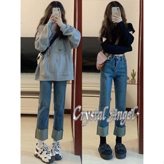 Crystal กางเกงขายาว กางเกงยีสน์ผู้หญิง ทรงหลวม ๆ ตรง Retro Hip Hop Pants 2023 NEW Style WNK23906F0 37Z230911