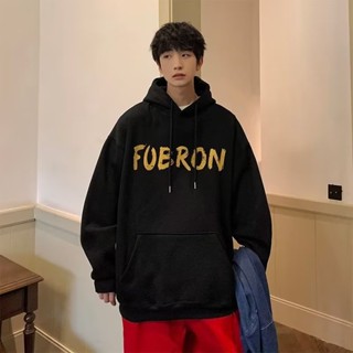 เสื้อกันหนาว มีฮู้ด ทรงหลวม พิมพ์ลายตัวอักษรภาษาอังกฤษ FUBRON เข้ากับทุกการแต่งกาย สไตล์ฮ่องกง แนวสตรีท สําหรับผู้ชาย