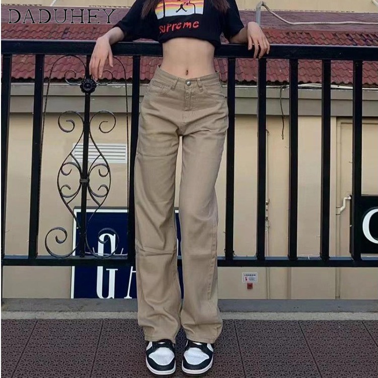 DaDuHey Women New Retro Loose High-Street Sliding Pants Fashion High Waist Wide Leg Female Straight Mopping Jeans