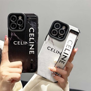 【CELINE】เคสโทรศัพท์มือถือหนังนิ่ม ผิวด้าน กันรอยกล้อง พร้อมสายคล้องข้อมือ สําหรับ iPhone 14 Pro Max 14 Plus iPhone 11 12 13 Pro Max X XR XS Max 7 8 Plus SE3