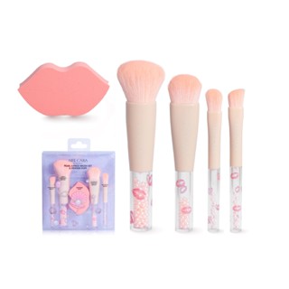 Nee Cara Pearl 4 Peice Brush Set &amp; Powder Puff #N804 : neecara นีคาร่า เซ็ต แปรงแต่งหน้า ไข่มุก x 1 ชิ้น svl