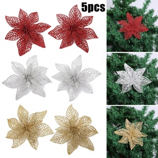 ⚡XMAS⚡Christmas Artificial Flowers Ornaments Party Poinsettia Glitter Flower Birthday