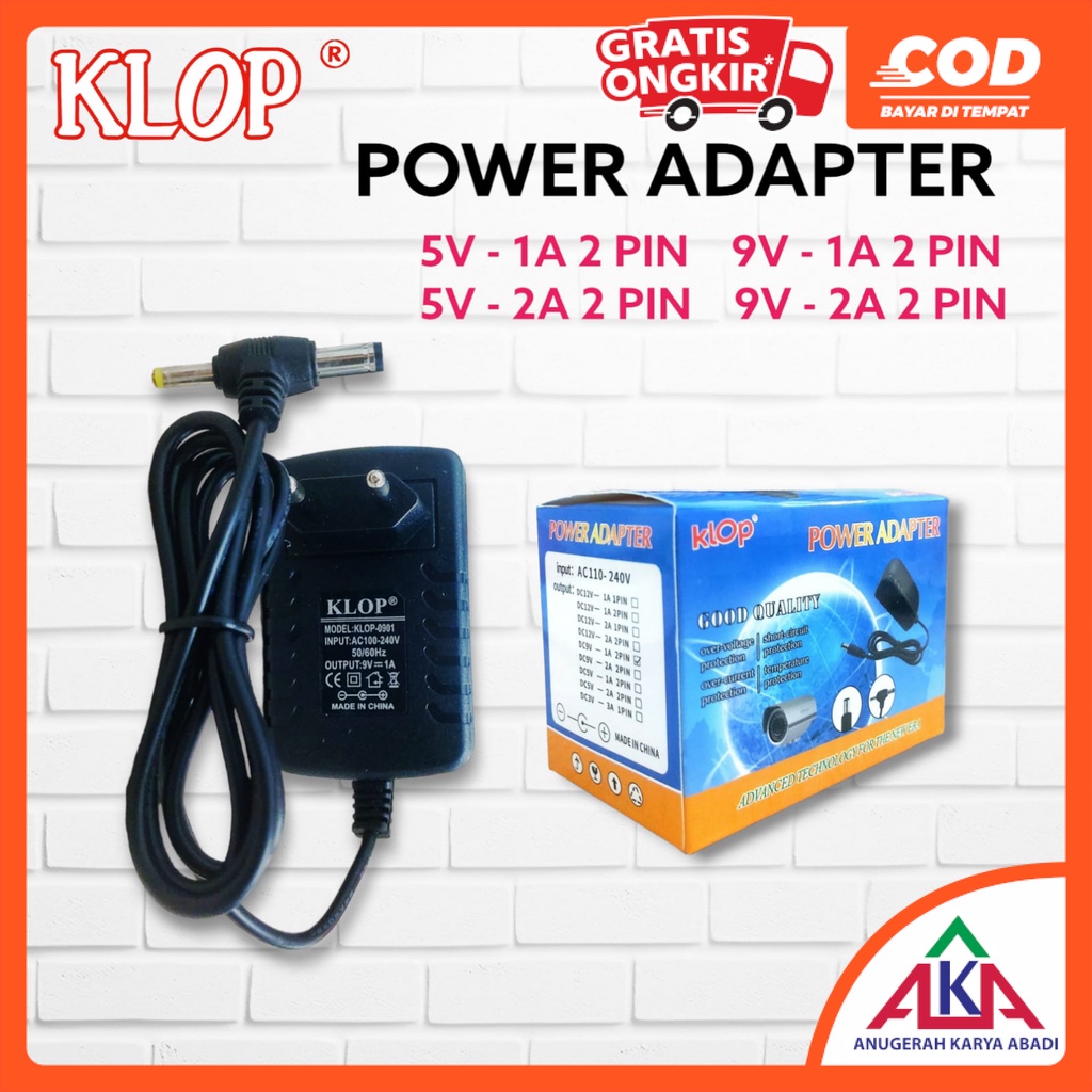 KLOP Power Adapter / Adapter 5V / 9V 1A / 2A Switching Jack T 2 Pin