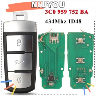 Niuyou รีโมตกุญแจรถยนต์ ชิป ID48 3C0 959 752 BA 433MHz พับได้ ทนทาน สําหรับ Volkswagen