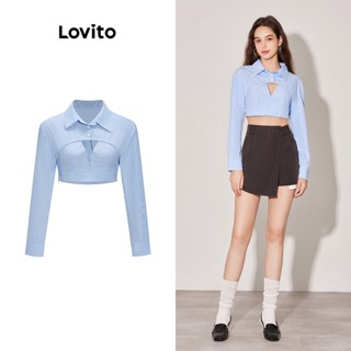 Lovito เสื้อเบลาส์ แบบคัทเอ้าท์ กระดุมหน้า ลายทาง สไตล์เพร็พพี่ สำหรับผู้หญิง L59ED065 (หลากสี)