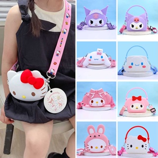 SANRIO กระเป๋าสะพายข้าง ซิลิโคน กันน้ํา จุของได้เยอะ ลายการ์ตูน Kuromi Melody Hello Kitty น่ารัก สําหรับเด็ก