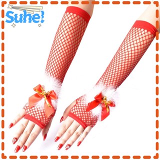 Suhe ถุงมือยาว ยืดหยุ่น สีแดง สไตล์พังก์ สําหรับตกปลา ปาร์ตี้คริสต์มาส ฮาโลวีน