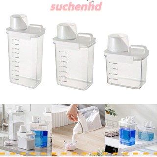 Suchenhd เครื่องจ่ายผงซักฟอก พลาสติกใส แบบพกพา พร้อมฝาปิด อุปกรณ์เสริม สําหรับห้องซักรีด