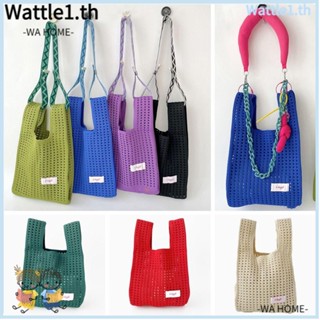 Wttle กระเป๋าถือ กระเป๋าสะพายไหล่ ผ้าถัก แฮนด์เมด สีพื้น สําหรับผู้หญิง