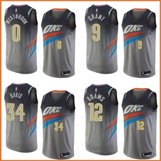 เสื้อกีฬาบาสเก็ตบอล ลายทีม Thunder Grant Westbrook Davis Adams YT3 NBA TY3 สีเทา