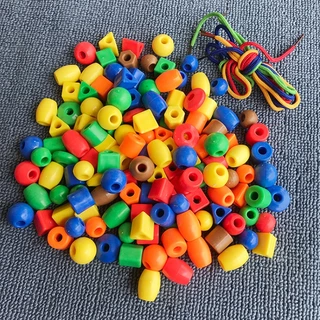ของเล่นเชือกลูกปัด ลูกปัดสีรุ้ง ร้อยเชือกลูกปัดลูกใหญ่ MontessoriFineMotorSkill เสริมการเรียนรู้เด็ก