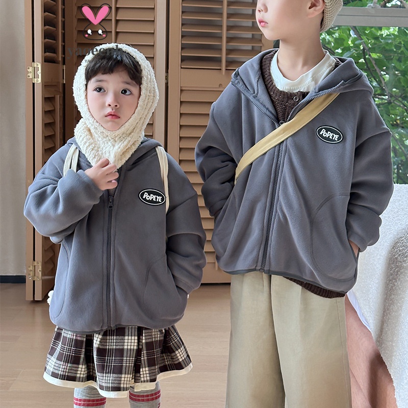 【YAOEENH】เสื้อคาร์ดิแกน มีฮู้ด ผ้าขนแกะ แต่งซิปสองด้าน ขนาดกลาง ขนาดใหญ่ 100-170 ซม. สีพื้น ให้ความอบอุ่น แฟชั่นฤดูใบไม้ร่วง และฤดูหนาว สําหรับเด็กผู้ชาย และเด็กผู้หญิง