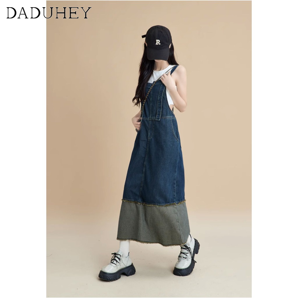 DaDuHey Women New Retro Denim Suspender Skirt Outfit New Korean Style Niche Loose Casual Strap Dress