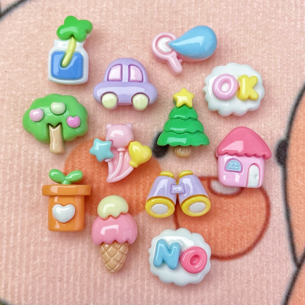 10 ชิ้น / เซต ต้นไม้น่ารัก บ้าน รถยนต์ เรซิน ด้านหลังแบน เคสโทรศัพท์ ถ้วยน้ํา วัสดุตกแต่ง DIY กิ๊บติดผม อุปกรณ์เครื่องประดับ