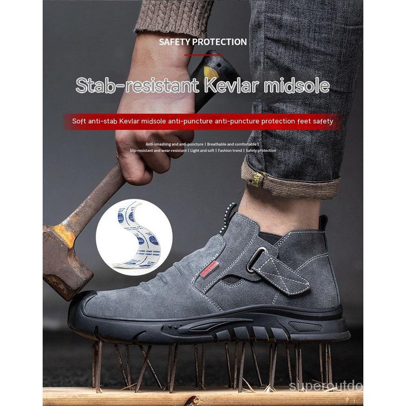รองเท้าบูทเซฟตี้ หัวเหล็ก หนังวัว กันลื่น คุณภาพสูง เหมาะกับใส่ทํางานเชื่อม สําหรับผู้ชาย 0VTM