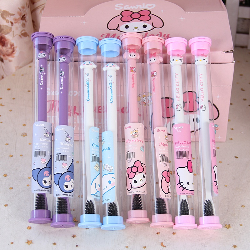 Sanrio แปรงสีฟันถ่านไม้ไผ่นุ่ม แบบพกพา สําหรับการเดินทาง