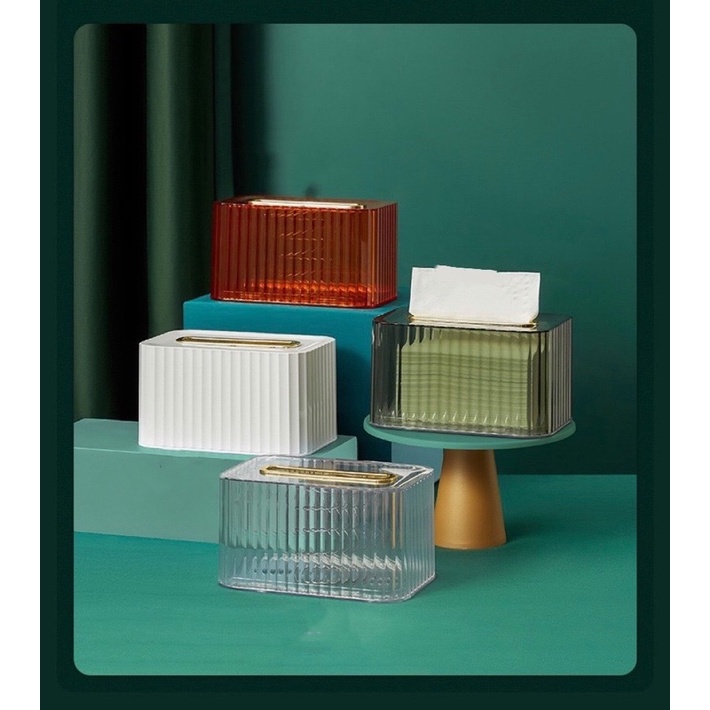 AC35-43  กล่องทิชชูพลาสติกใสช่องสีทอง [1] P4-1