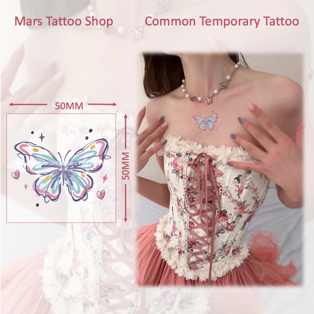 【Mars Tattoo】สติกเกอร์รอยสักชั่วคราว ลายผีเสื้อ ผีเสื้อ ติดทนนาน CMNF016