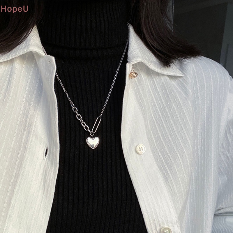 [HopeU] สร้อยคอโซ่ จี้รูปหัวใจ สไตล์เกาหลี ฮิปฮอป พังก์ เครื่องประดับ สําหรับผู้หญิง