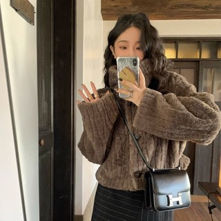 เสื้อโค้ทสั้น ผ้ากํามะหยี่ขนนิ่ม แบบหนา ขนาดเล็ก ให้ความอบอุ…