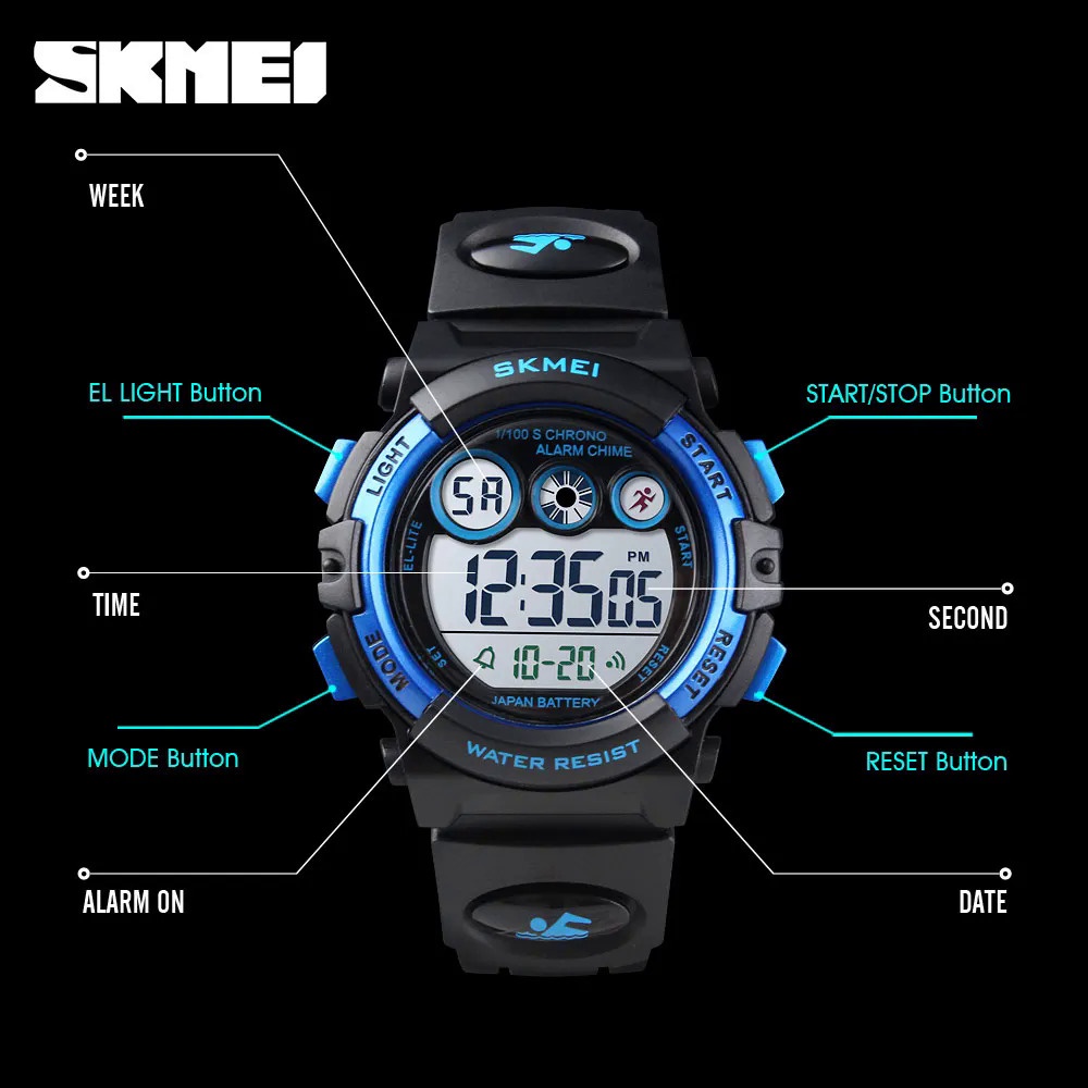 SKMEI สมี 1451 เด็กนาฬิกาดิจิตอลกันน้ํากันกระแทกกีฬาอิเล็กทรอนิกส์เด็ก