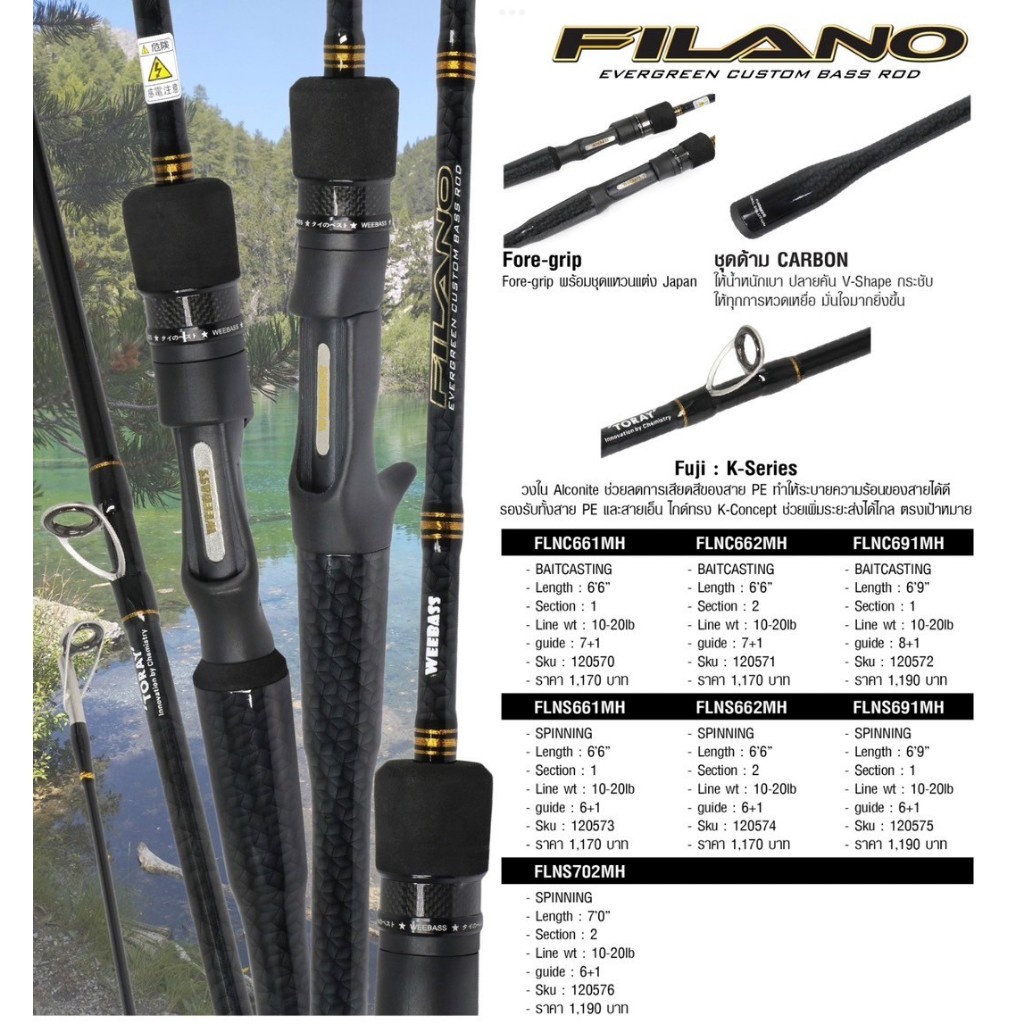 คันเบ็ดตีเหยื่อปลอม Weebass Filano มีคัน1ท่อนและ2ท่อน เบทและสปิน