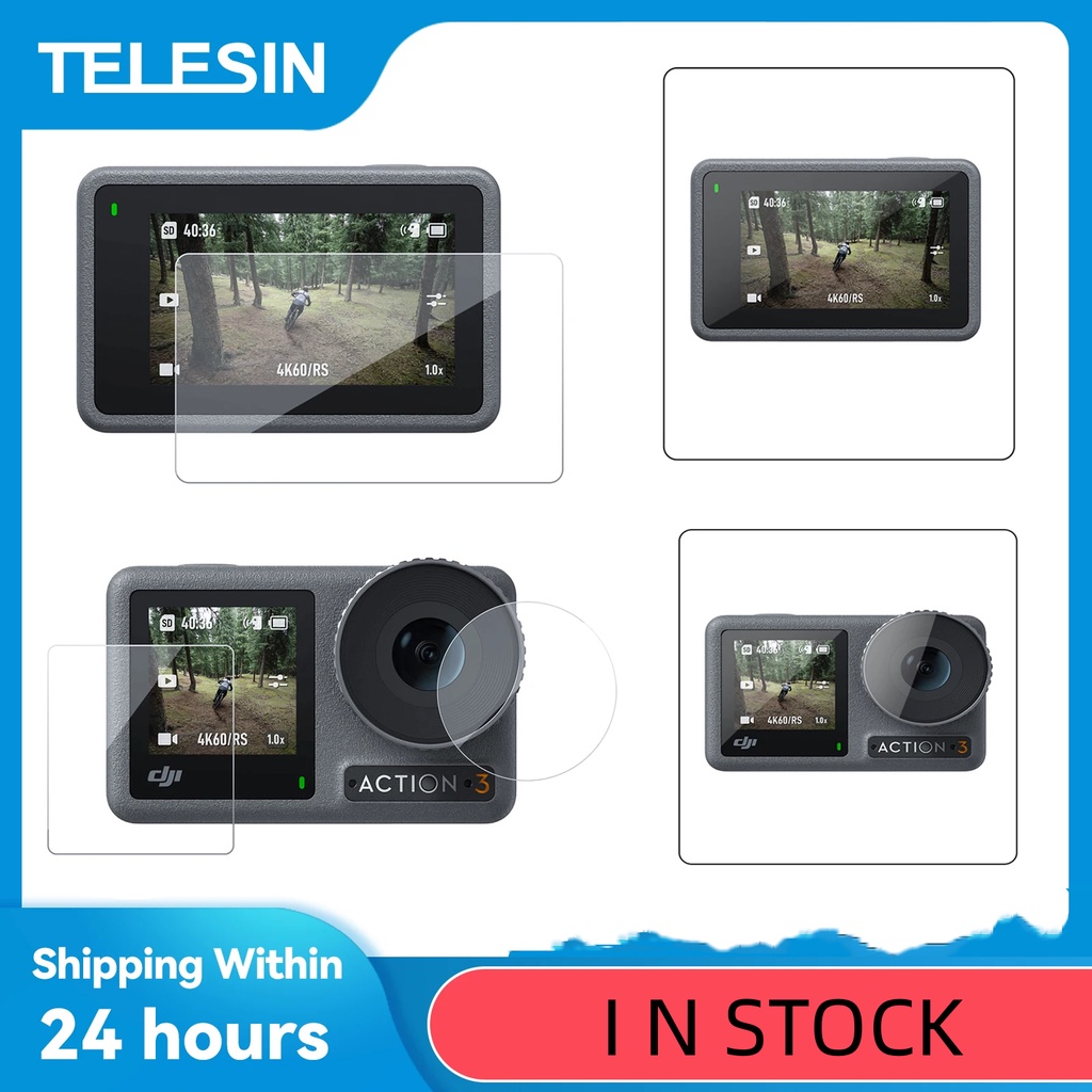 Telesin ฟิล์มนิรภัยสําหรับ DJI Osmo Action 4 3 เลนส์ป้องกันหน้าจอกระจกป้องกันกันฝุ่นสําหรับอุปกรณ์เสริมสําหรับกล้อง Action 4 3