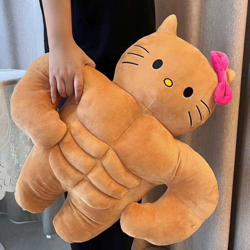 ของขวัญสร้างสรรค์แฟชั่นคริสต์มาสฮาโลวีนตกแต่งตลกกล้ามเนื้อตุ๊กตาหนังสีดํา สวัสดี คิตตี้ ตุ๊กตาเคทีแมวตุ๊กตาหมอนสาวนอน – โปรปัง