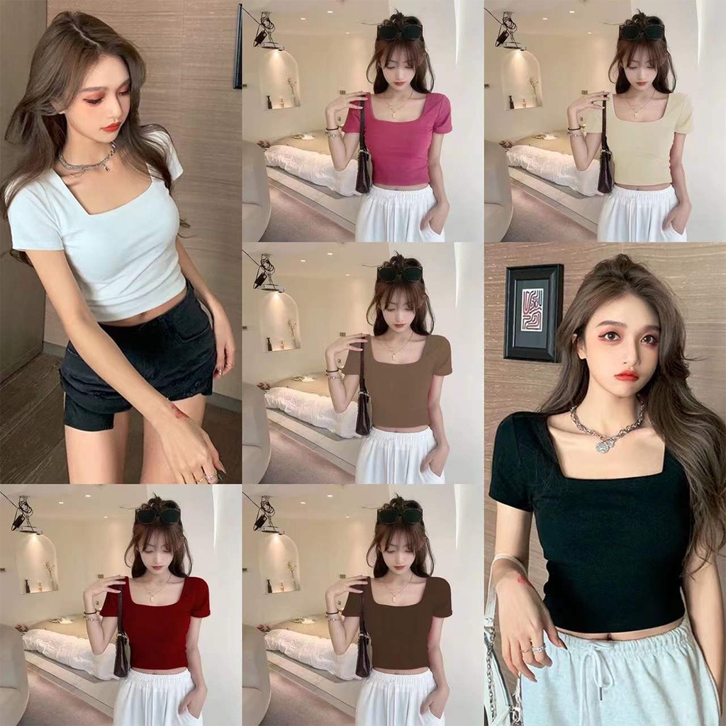เสื้อครอปสั้นมินิมอลสายคาเฟ่ต้องมีติดตู้ ใส่วันชิลๆ ผ้ายืดใส่สบาย