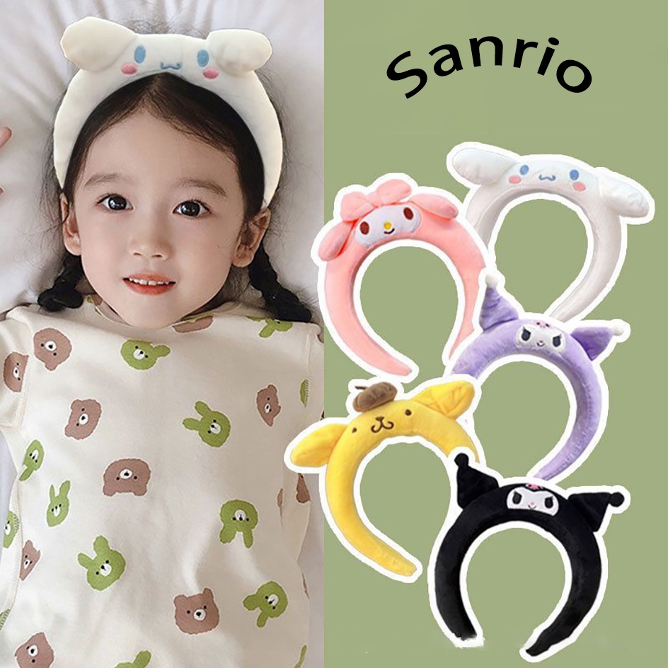 ที่คาดผม ประดับปอมปอม ลายการ์ตูนอนิเมะ Sanrio My Melody Kuromi Cinnamoroll น่ารัก เหมาะกับของขวัญ สําหรับเด็กผู้หญิง