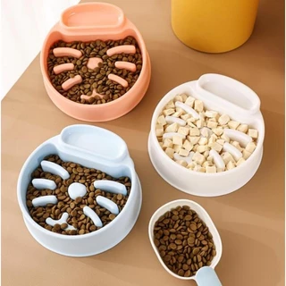 พร้อมส่ง ชามลดการกินเร็ว ชามอาหารสัตว์เลี้ยง ชามอาหารแมว วัสดุพลาสติกPP มีช่องแยกอาหารเปียก COD