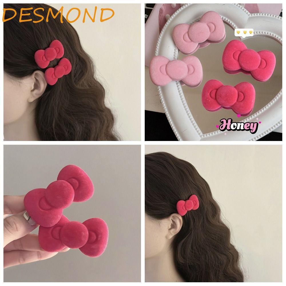 Desmond กิ๊บติดผมกํามะหยี่, กิ๊บติดผมโบว์แมวคิตตี้ สีชมพู, ปิ่นปักผมแฟชั่น สไตล์เกาหลี ด้านข้าง สําหรับเด็ก