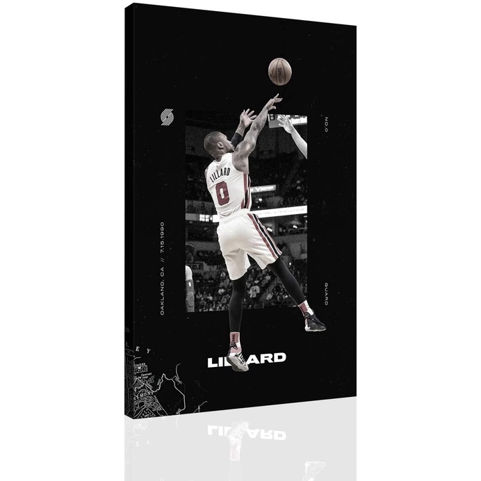 โปสเตอร์ภาพวาดผ้าใบ ขนาดใหญ่ ลาย Portland Trail Blazers Damian Lillard Basketball สีดํา และสีขาว สําหรับตกแต่งผนังห้องนอน