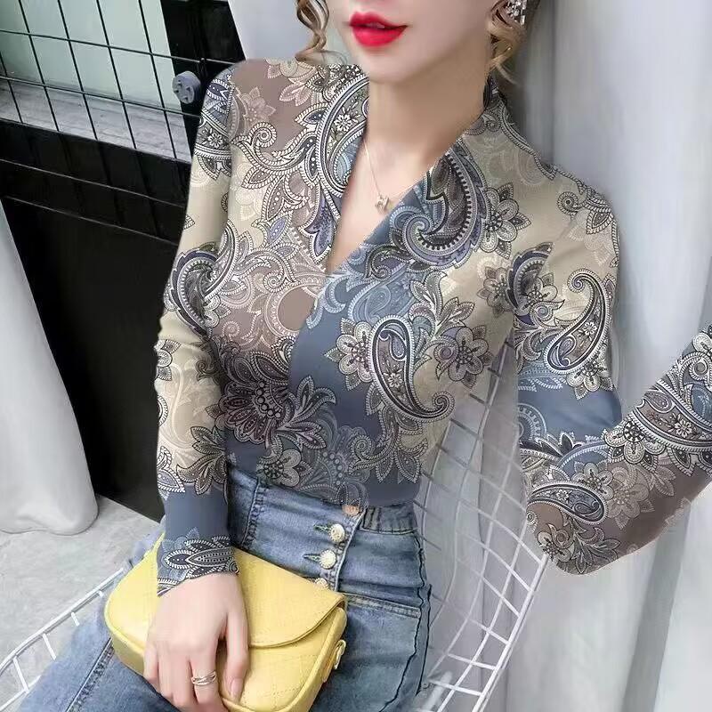 เสื้อแขนยาว คอวี ผ้าเรยอน พลัสไซซ์ แฟชั่นฤดูใบไม้ร่วง สําหรับผู้หญิง