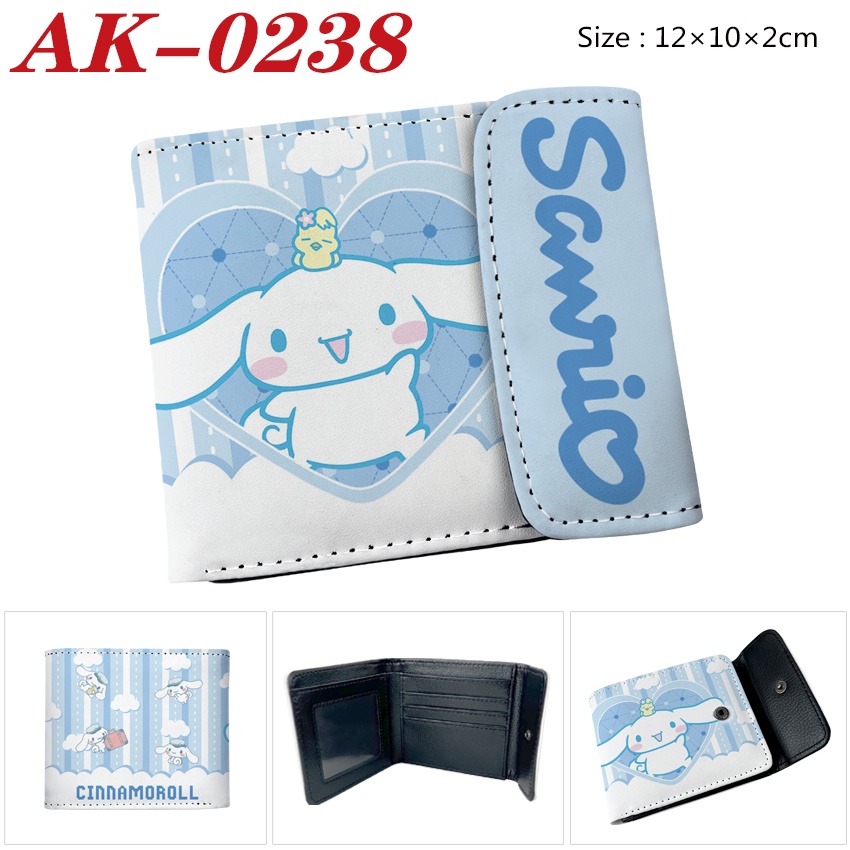 กระเป๋าสตางค์ หนัง PU ใบสั้น แต่งหัวเข็มขัด ลายการ์ตูนอนิเมะ Sanrio Cinnamoroll Hello Kitty สําหรับเด็ก