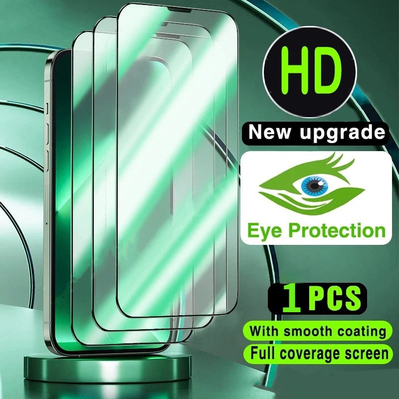 Eye Protection Anti Blue RayแสงสีเขียวสําหรับiPhone 17 17e 16e 16 15 14 13 12 11 Pro Max Air Mini XR XS Max 7 8 6s Plus SEฝาครอบหน้าจอฟิล์มกระจกนิรภัย