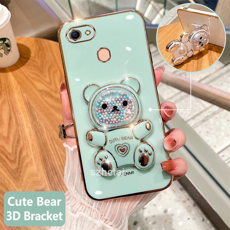 เคสโทรศัพท์ oppo f7 oppo f5 เคสโทรศัพท์มือถือชุบนิ่ม ทรงสี่เหลี่ยม ลายหมีน่ารัก 3D พร้อมที่ตั้งวาง ส