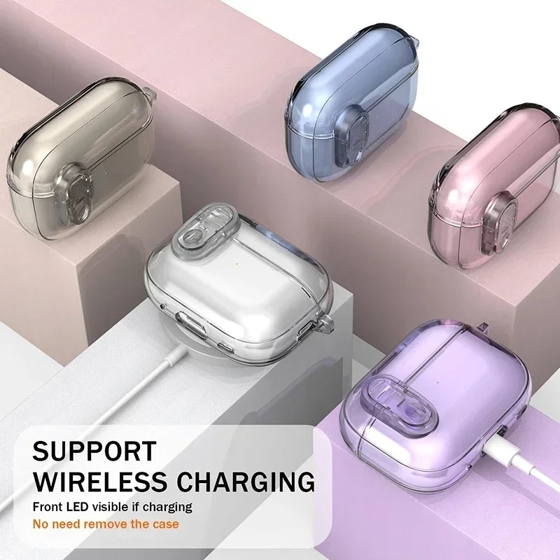 Clear Hard Robot Soft Korea Simple Case สําหรับ AirPods Pro3 4 ANC TPU โปร่งใส Secure ล็อคคลิปป้องกันหูฟังปลอก AirPod 2 Gen กรณี AirPods 3/Pro Pro2 ฝาครอบ