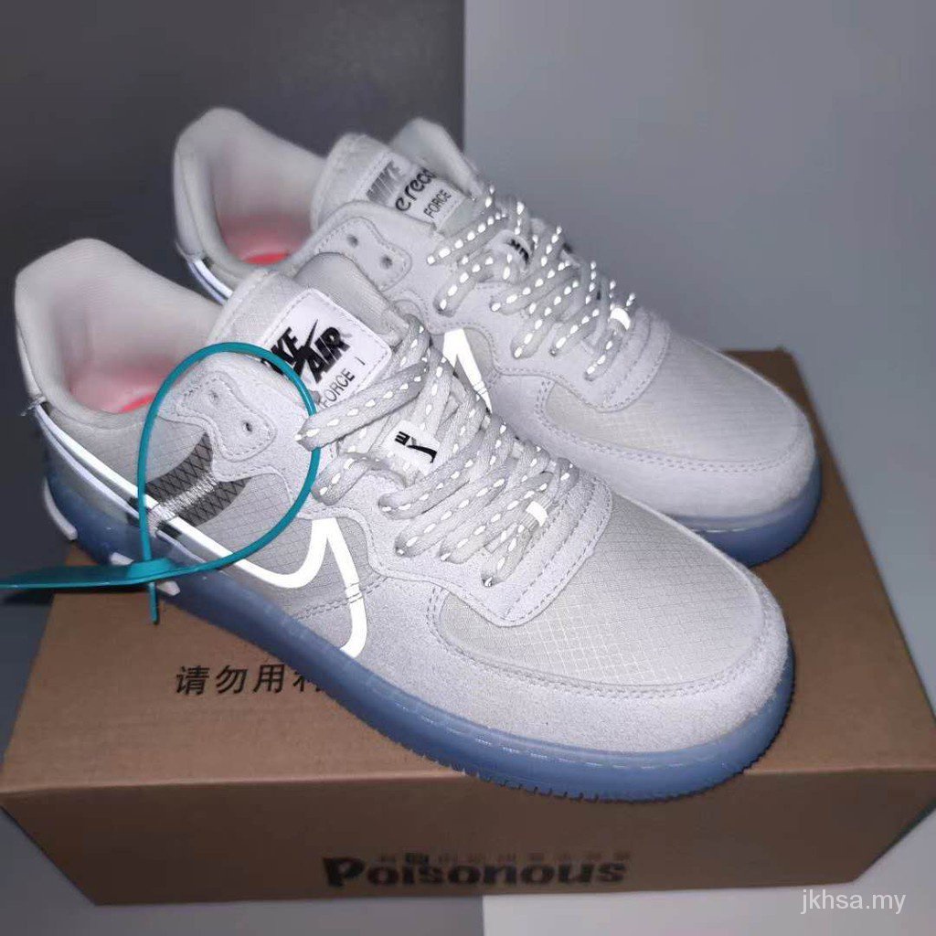 TFRX 【ในสต็อก】พร้อมส่ง Nike Air 1 React QS AF1 Bone White Ice Blue 3M รองเท้าสะท้อนแสง Air Force On