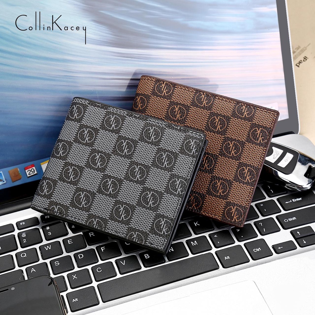 Collin Kacey K1 กระเป๋าสตางค์แฟชั่น กระเป๋าสตางค์ผู้ชายลายสก๊อต รุ่นใหม่ล่าสุด พร้อมกล่องของขวัญ
