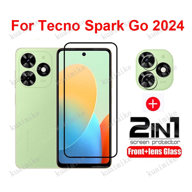 Tecno Spark Go 2024 กระจกนิรภัย 2 ใน 1 ป้องกันหน้าจอสําหรับ Tecno Spark 6 Go 2023 20 10 Pro 20C 10C 8C 7 7P 7T Pova Neo 3 2 กระจกนิรภัยพร้อมเลนส์กล้องกระจก